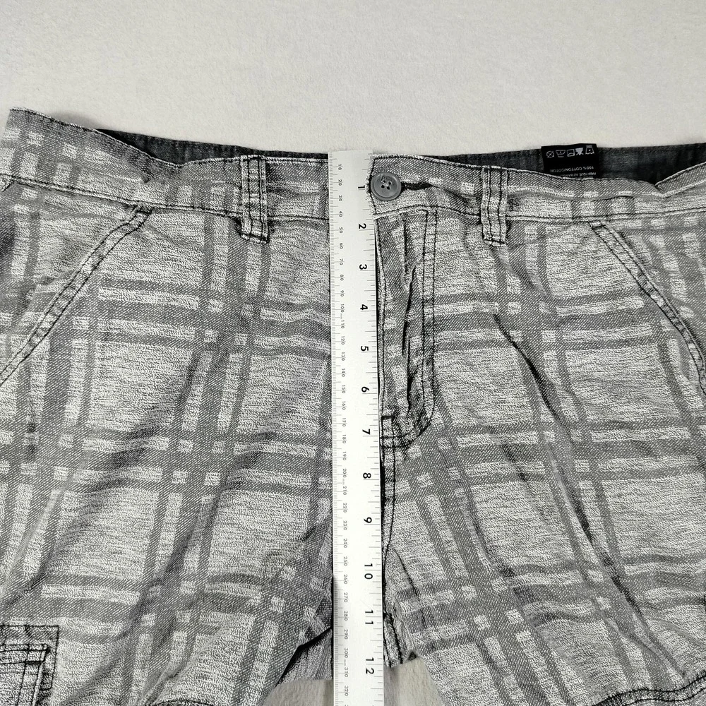 Projek Raw Cargo Shorts Mens 36 Gray Plaid Canvas Relaxed Fit Casual Summer